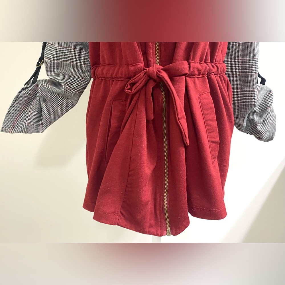 Tru Self Womens L Burgundy Black Herringbone Jacket Whimsigoth Y2K Streetwear - Picture 5 of 16